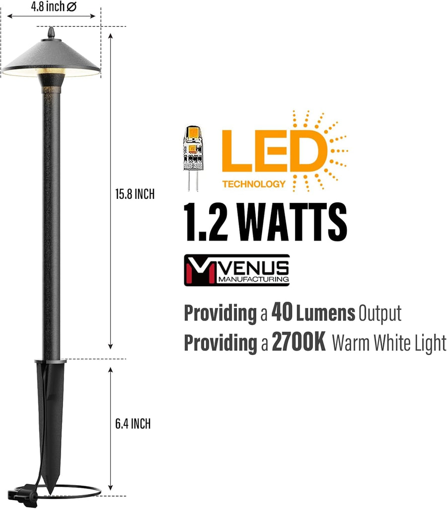 VENUS MANUFACTURING Low Voltage LED Pathway Lights 1.2W Outdoor Landscape Lighting 6 Pack 40 Lumen Landscape Path Lights 2700K for Lawn Patio Yard Walkway Driveway Pathway Garden - Venus Manufacture