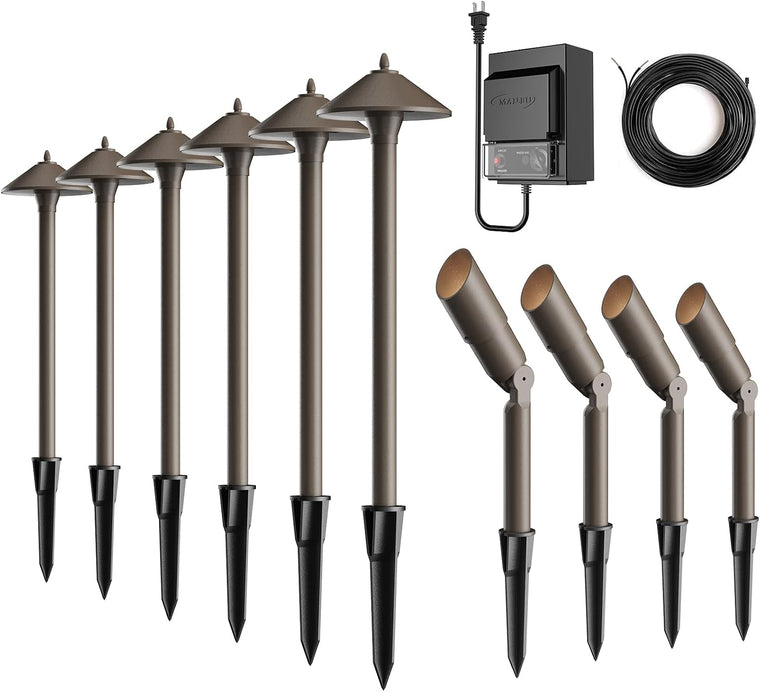 Low Voltage Landscape Lights Kit Outdoor Pathway Lighting 12V spot Lights 10 Pack with Electrical Wire and Low Voltage Transformer for Outdoor Garden Driveway 8308-9903-10