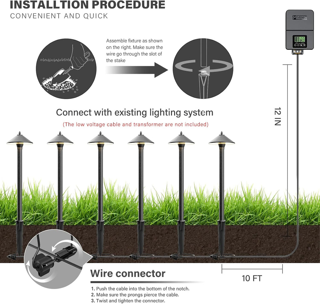 VENUS MANUFACTURING Low Voltage LED Pathway Lights 1.2W Outdoor Landscape Lighting 6 Pack 40 Lumen Landscape Path Lights 2700K for Lawn Patio Yard Walkway Driveway Pathway Garden - Venus Manufacture