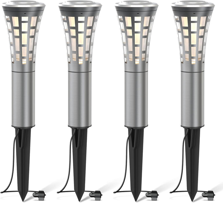 VENUS MANUFACTURING Low Voltage Landscape Lights LED Pathway Lights 2900K Warm White 1.1W Stainless Steel Outdoor Path Lighting 12V AC with Connector & Stake for Garden Sideway Yard Lawn