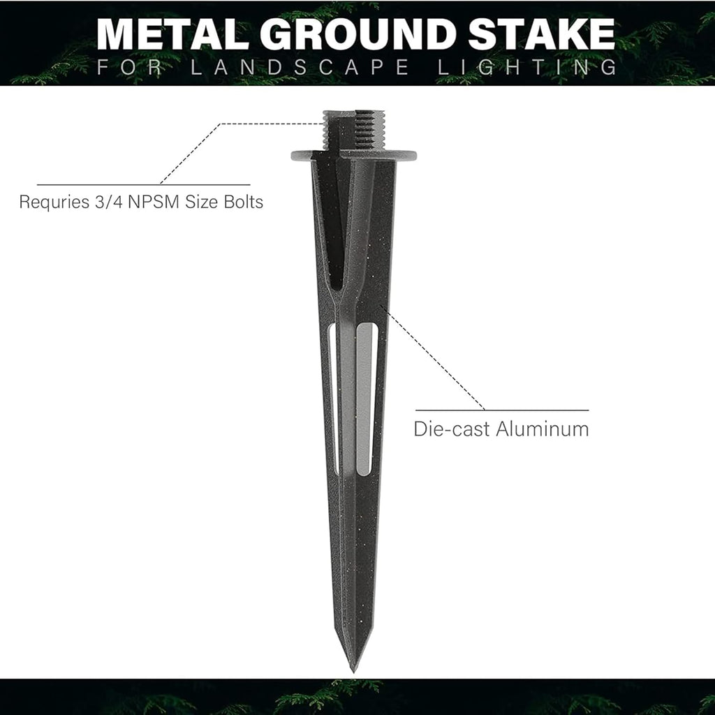 VENUS MANUFACTURING 6pcs 8.75” Landscape Lighting Metal Stakes 3/4 NPSM (0.77'' Thread Diameters) Path Light Replacement Ground Spikes Fit Malibu Outdoor Pathway Light & Spotlight/Floodlight Lights