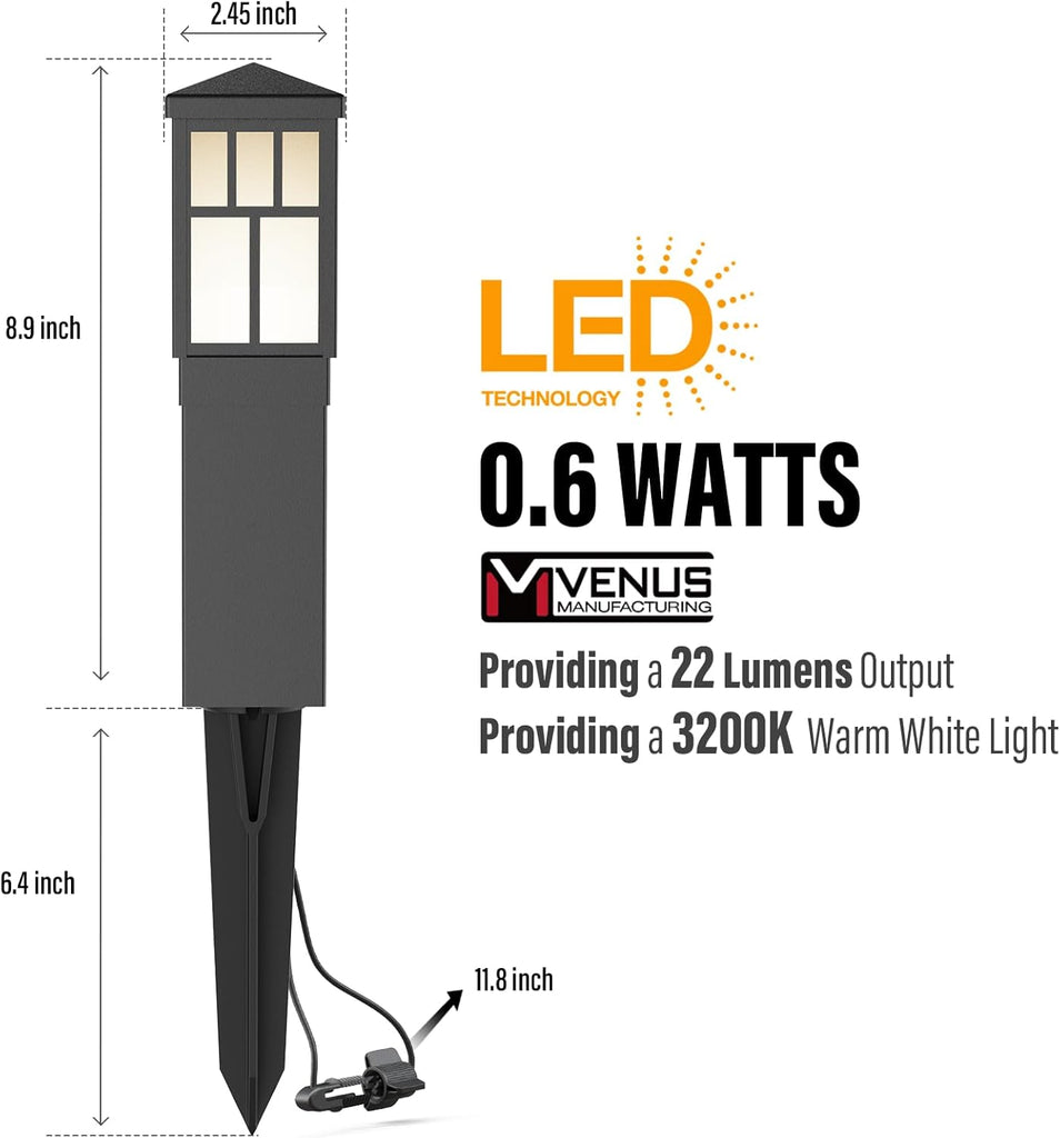 VENUS MANUFACTURING Low Voltage Landscape Lighting 6Pack Outdoor Square Bollard Path Lights LED Landscape Pathway Lighting 0.6W 3200K Warm White Light for Walkway Yard Backyard Lawn Garden