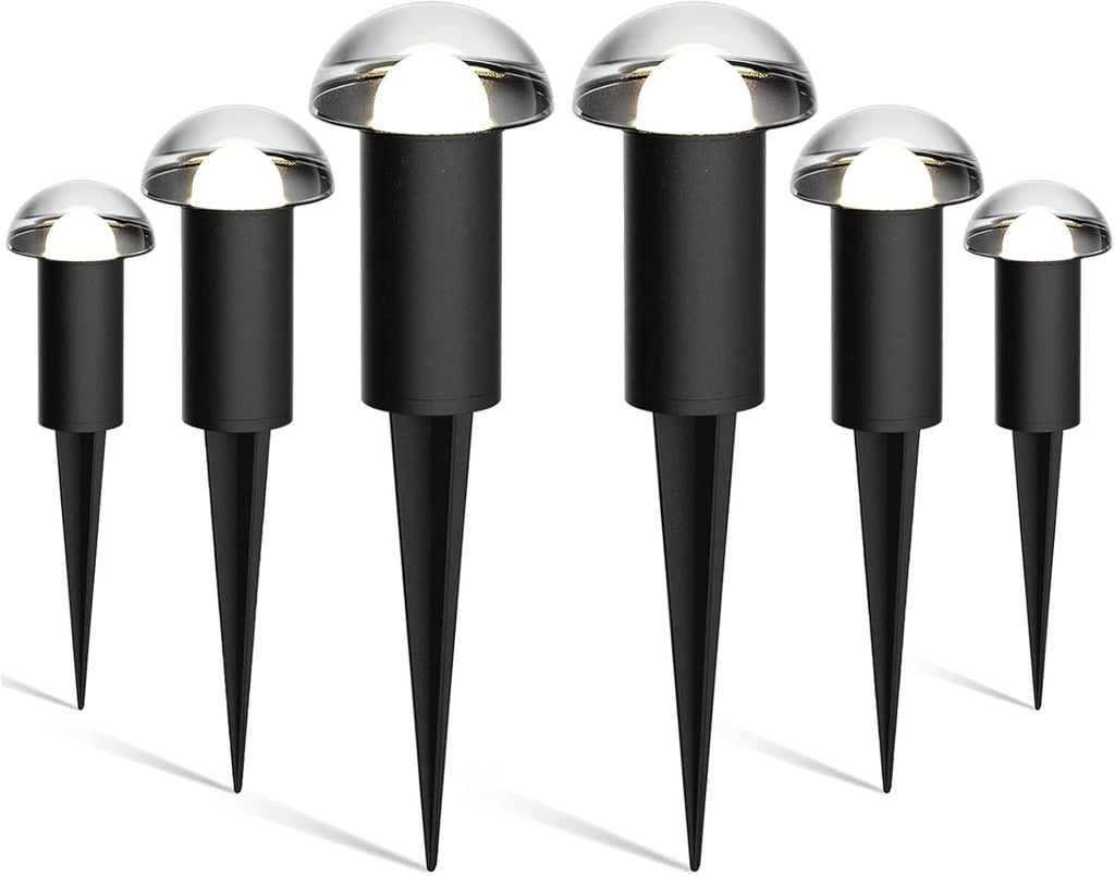 VENUS MANUFACTURING Low Voltage Landscape Pathway Lighting 1.5W LED Mushroom Lights 35Lumen Wired Walkway Light 3000K Warm White Driveway & Sideway Lights Metal Black Finish with Connector Stake