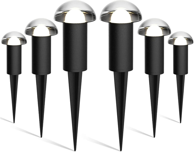 VENUS MANUFACTURING Low Voltage Landscape Pathway Lighting 1.5W LED Mushroom Lights 35Lumen Wired Walkway Light 3000K Warm White Driveway & Sideway Lights Metal Black Finish with Connector Stake