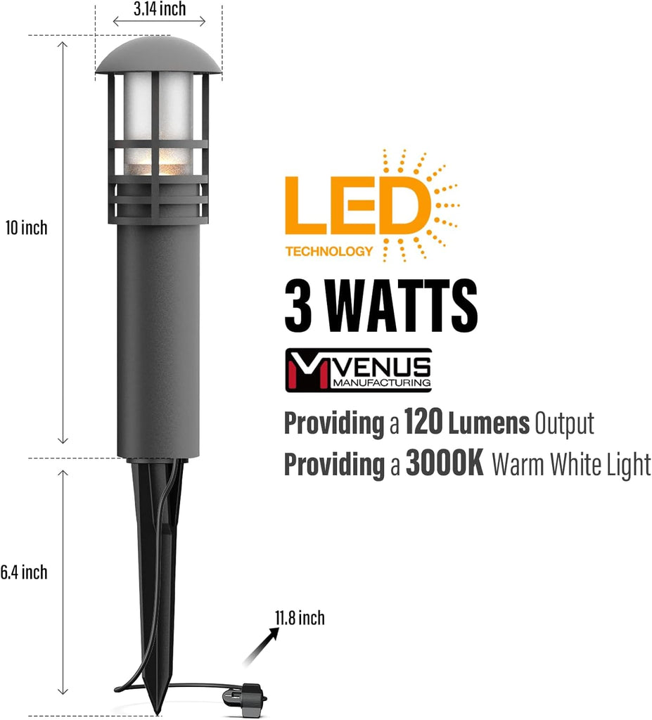 Low Voltage Bollard Lights 4PK Kits, 3W LED Outdoor Landscape Lighting 120Lumen Pathway Light 3000K Warm White Wired Walkway, Driveway & Sideway Lights Black Metal with Connector