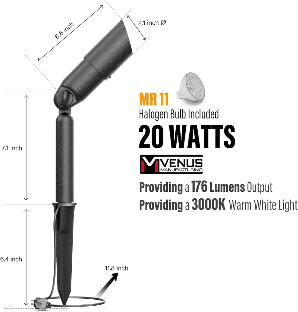 VENUS MANUFACTURING 4 Pack Low Voltage Spotlight & Floodlight 12V Weatherproof Outdoor Landscape Flood Light Kits 20 Watt Halogen Spotlights 3000K Warm White Garden Trees Spot Light with Spike - Venus Manufacture