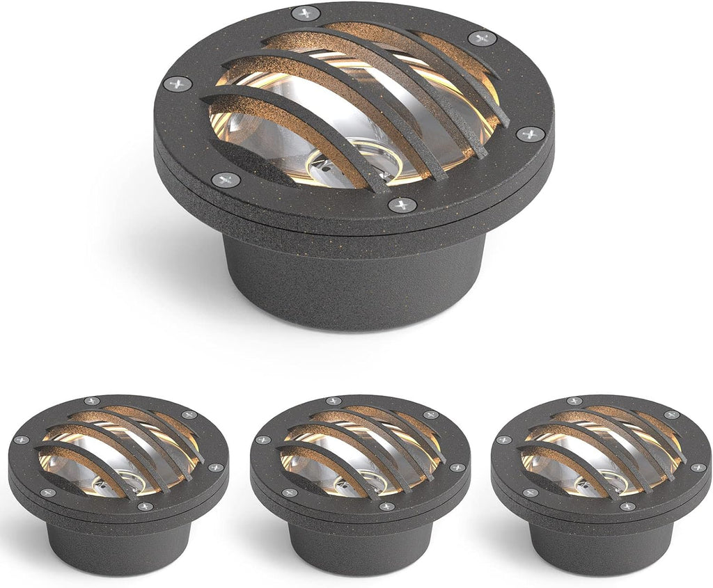 VENUS MANUFACUTING 4PK Low Voltage Well Lights In-ground Lighting 4W 200 Lumen Outdoor LED Landscape Lighting Kits Weatherproof 3100K Warm White 12V Yard, Tree, Garden, Yard, Fence Deck Up-Lights