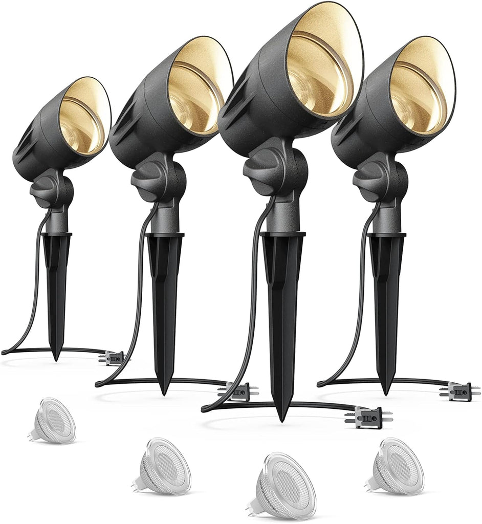 VENUS MANUFACTURING 4 Pack Low Voltage Landscape Flood Light 5Watt LED Outdoor Landscape Lighting Kits 400 Lumen Black Waterproof Spotlights 12V 2700K Warm White Metal Tree Lights for Garden & Yard - Venus Manufacture