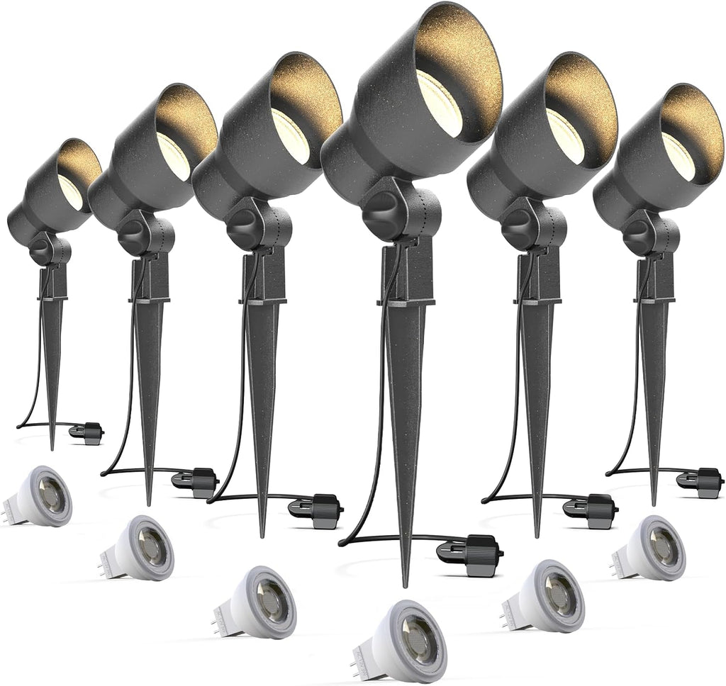 VENUS MANUFACTURING 6 Pack Low Voltage Landscape Spotlight 3W LED Outdoor Landscape Lighting Kits 200 Lumen Black Waterproof Flood Lights 12V 3000K Warm White Metal Tree Lights for Garden & Yard - Venus Manufacture