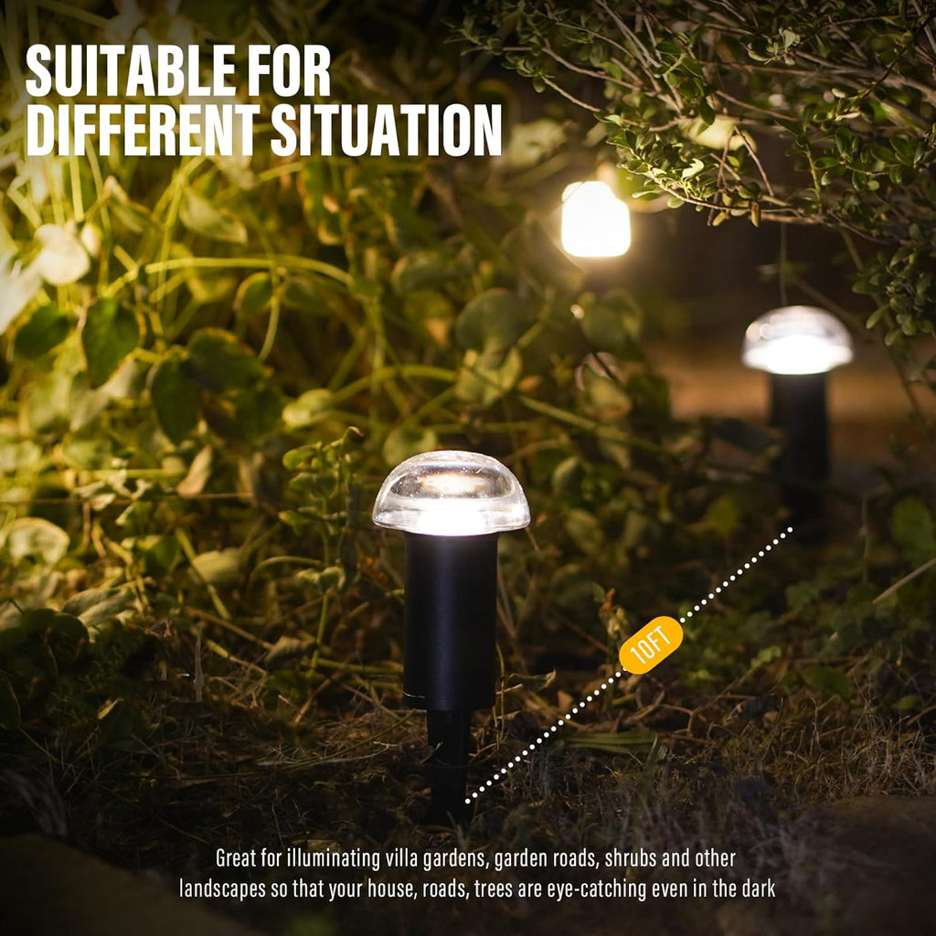 VENUS MANUFACTURING Low Voltage Landscape Pathway Lighting 1.5W LED Mushroom Lights 35Lumen Wired Walkway Light 3000K Warm White Driveway & Sideway Lights Metal Black Finish with Connector Stake