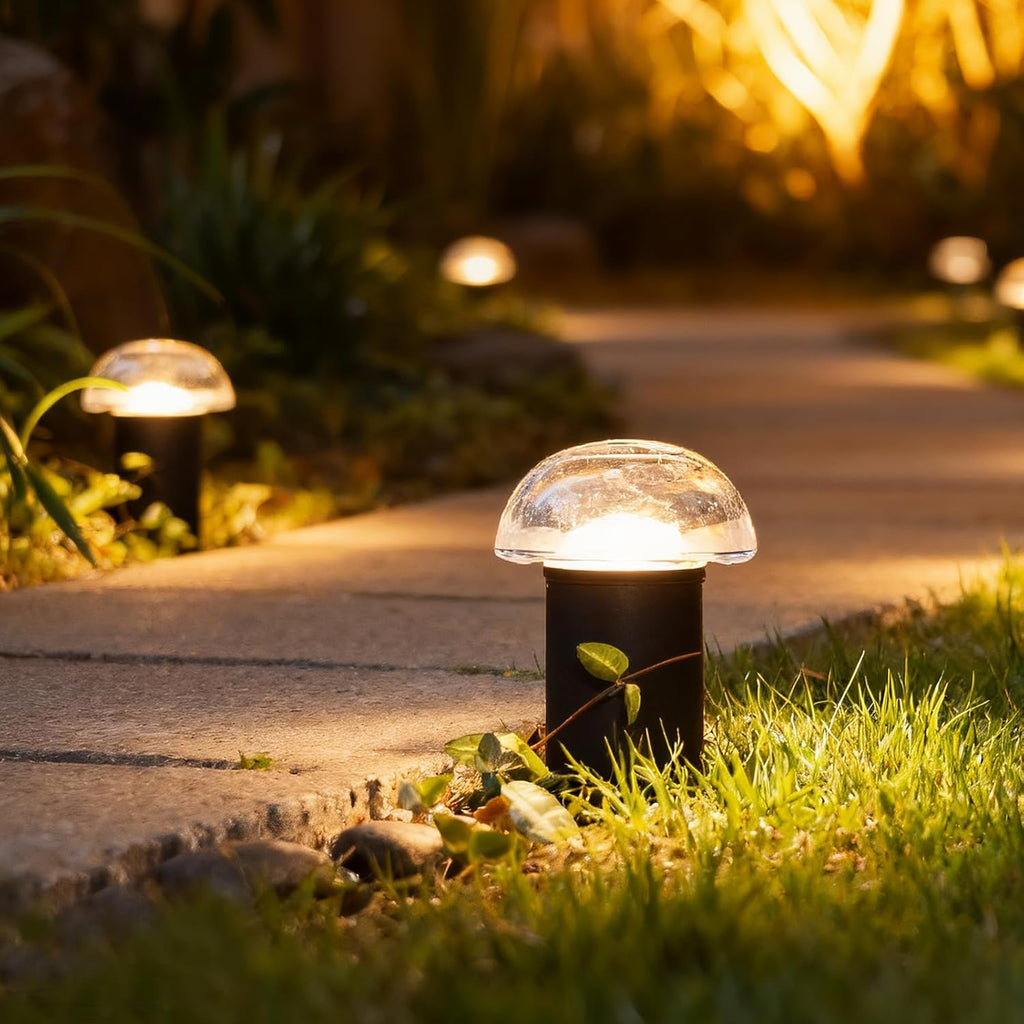 VENUS MANUFACTURING Low Voltage Landscape Pathway Lighting 1.5W LED Mushroom Lights 35Lumen Wired Walkway Light 3000K Warm White Driveway & Sideway Lights Metal Black Finish with Connector Stake