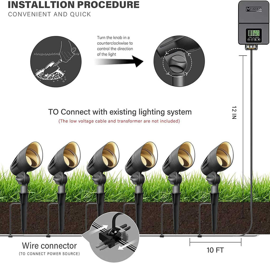 VENUS MANUFACTURING 4 Pack Low Voltage Landscape Flood Light 50W Halogen Outdoor Landscape Lighting Kits 380 Lumen Black Waterproof Spotlights 12V 3000K Warm White Metal Tree Lights for Garden & Yard - Venus Manufacture
