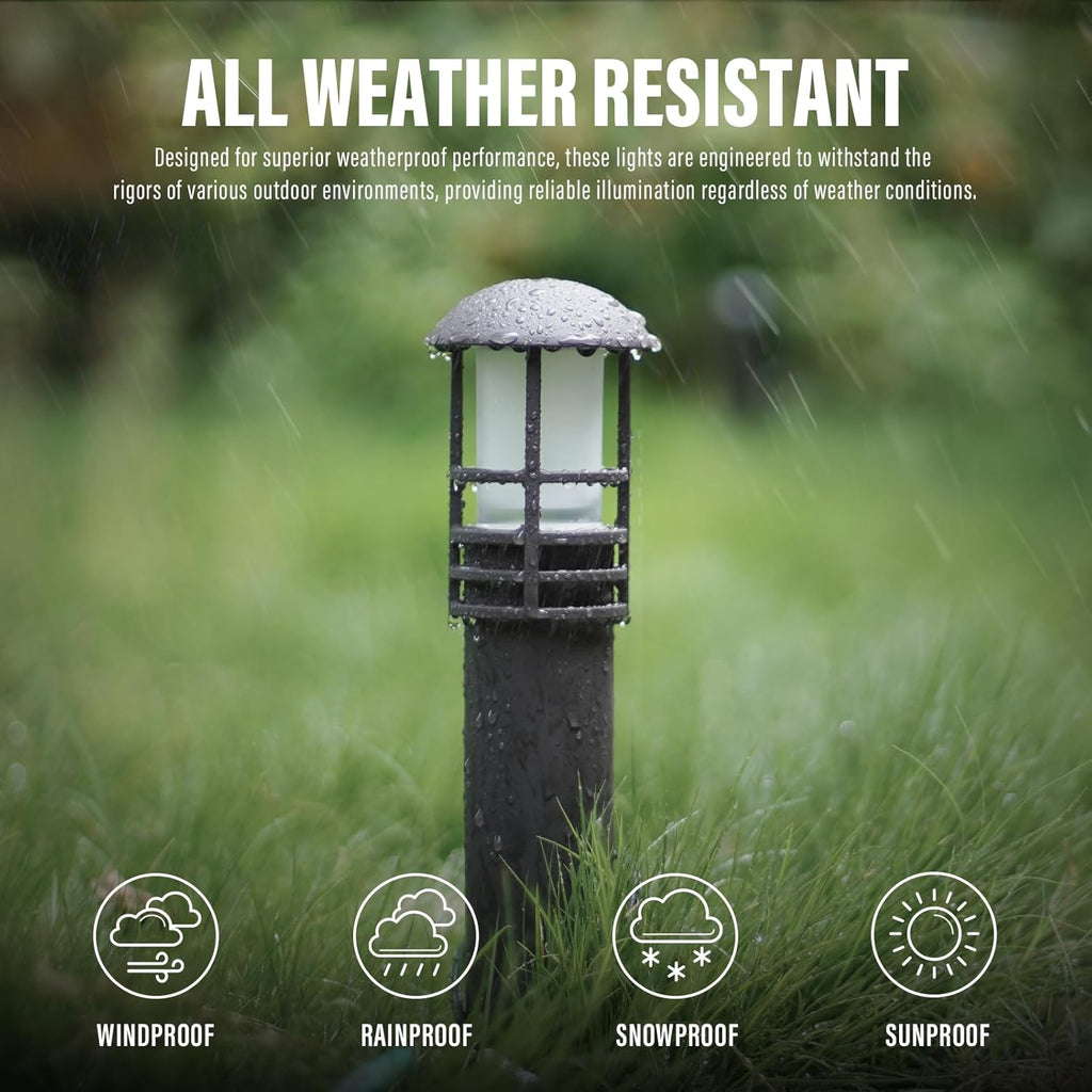 Low Voltage Bollard Lights 4PK Kits, 3W LED Outdoor Landscape Lighting 120Lumen Pathway Light 3000K Warm White Wired Walkway, Driveway & Sideway Lights Black Metal with Connector