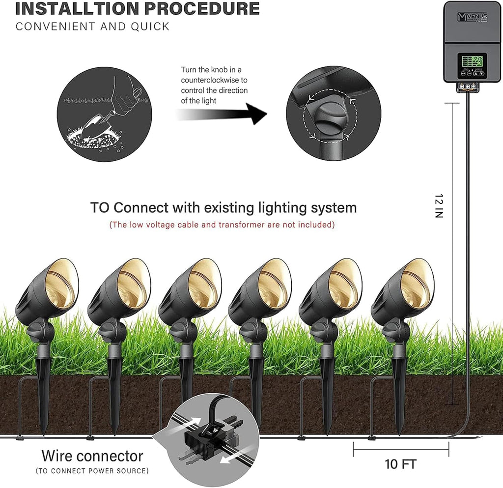 VENUS MANUFACTURING 4 Pack Low Voltage Landscape Flood Light 5Watt LED Outdoor Landscape Lighting Kits 400 Lumen Black Waterproof Spotlights 12V 2700K Warm White Metal Tree Lights for Garden & Yard - Venus Manufacture
