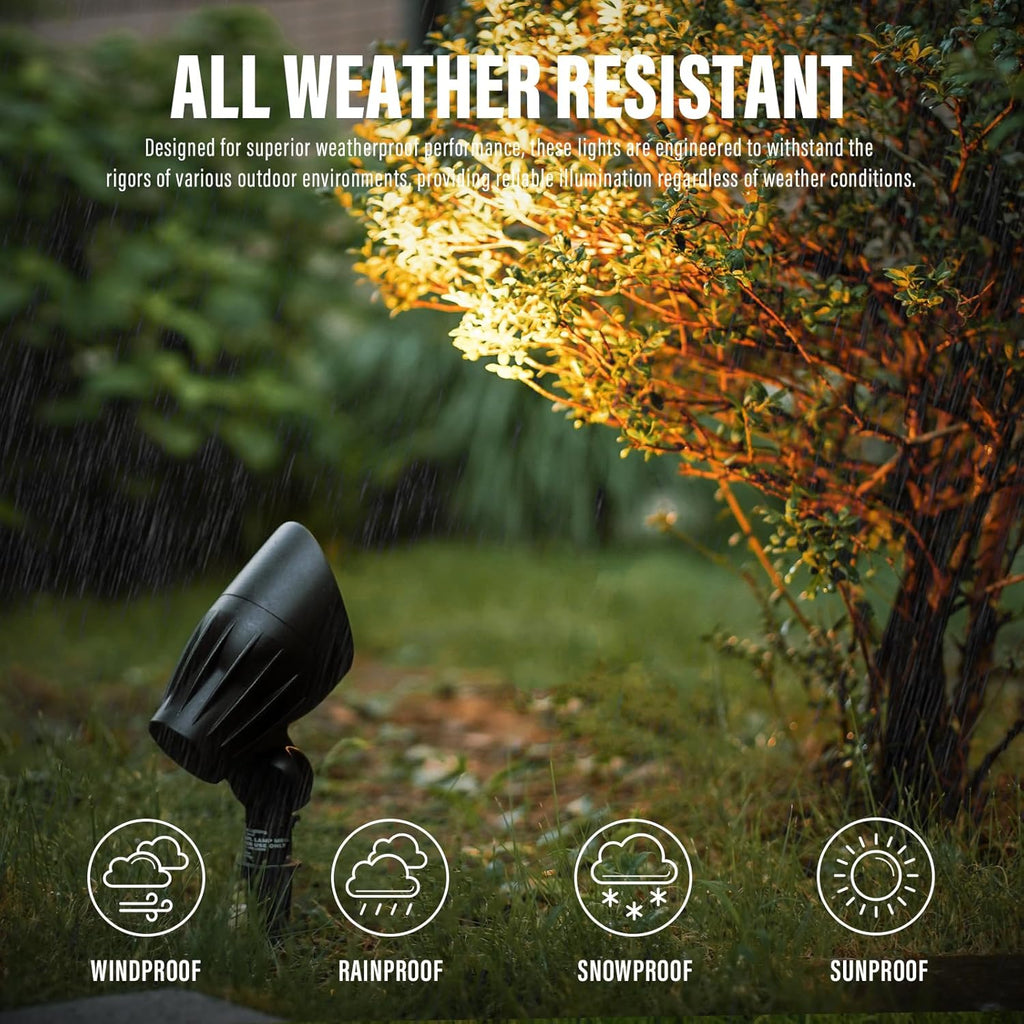 VENUS MANUFACTURING 4 Pack Low Voltage Landscape Flood Light 50W Halogen Outdoor Landscape Lighting Kits 380 Lumen Black Waterproof Spotlights 12V 3000K Warm White Metal Tree Lights for Garden & Yard - Venus Manufacture