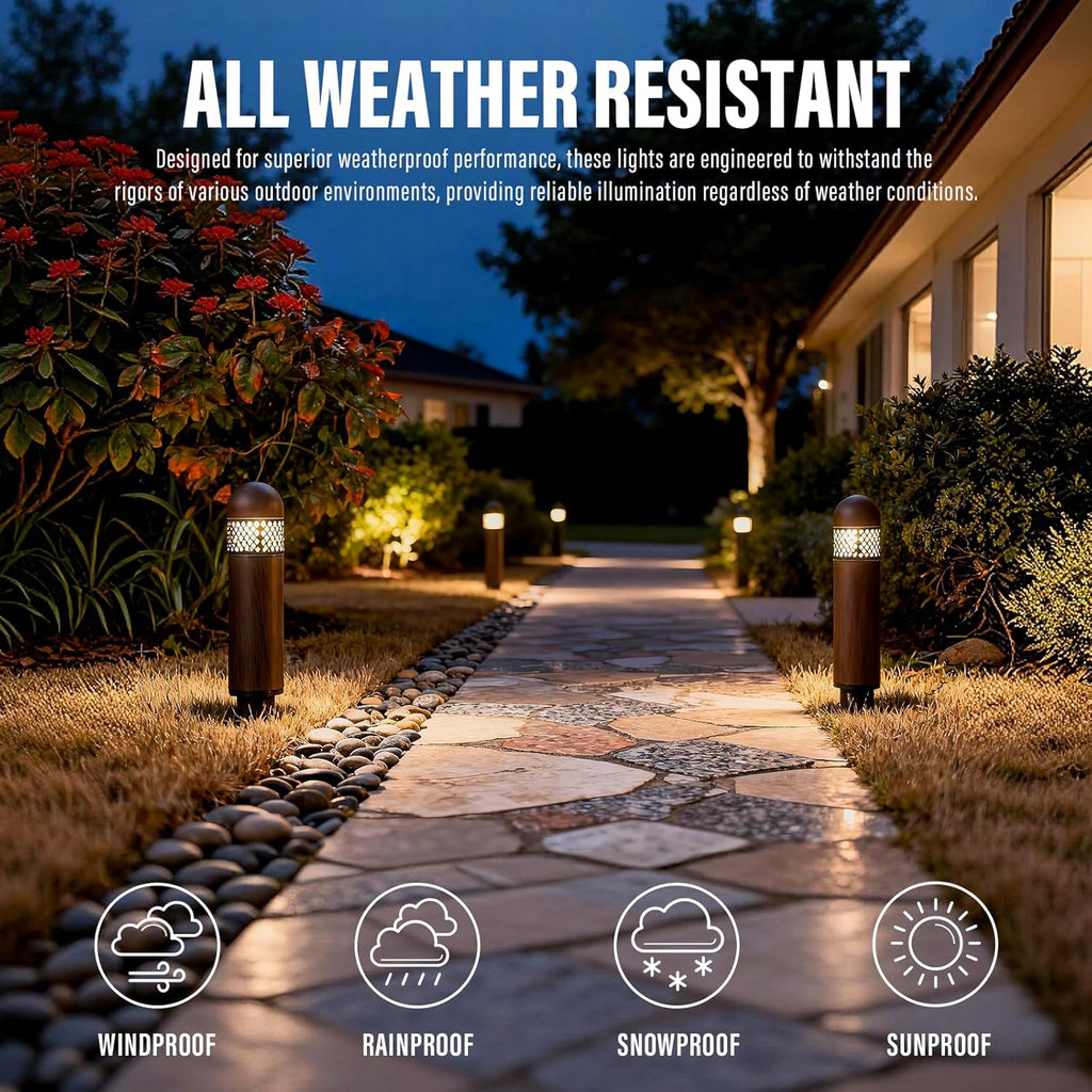 VENUS MANUFACTURING Low Voltage Landscape Lights LED Bollard Pathway Lights Kits 3W Outdoor Landscape Lighting 200Lumen Path Light 3000K Warm White Wired Walkway Sideway Path Lights
