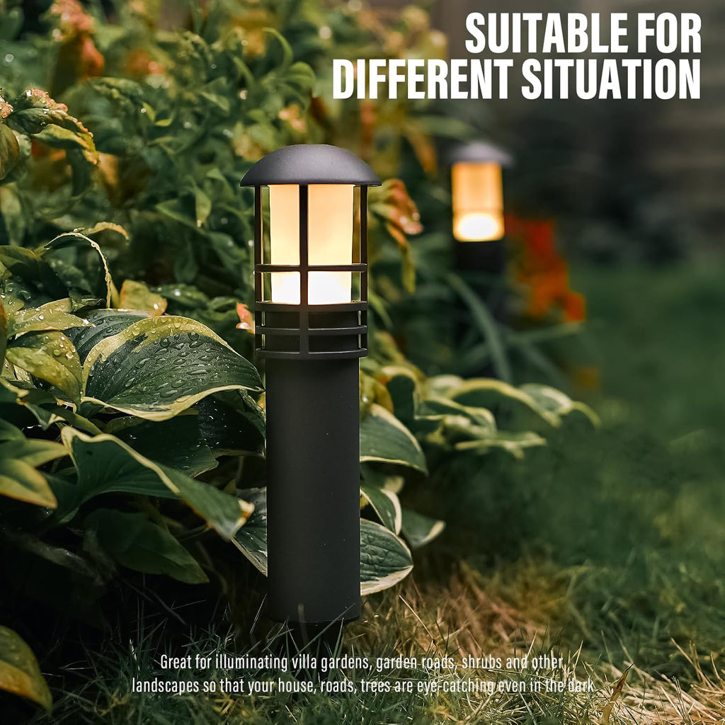 Low Voltage Bollard Lights 4PK Kits, 3W LED Outdoor Landscape Lighting 120Lumen Pathway Light 3000K Warm White Wired Walkway, Driveway & Sideway Lights Black Metal with Connector