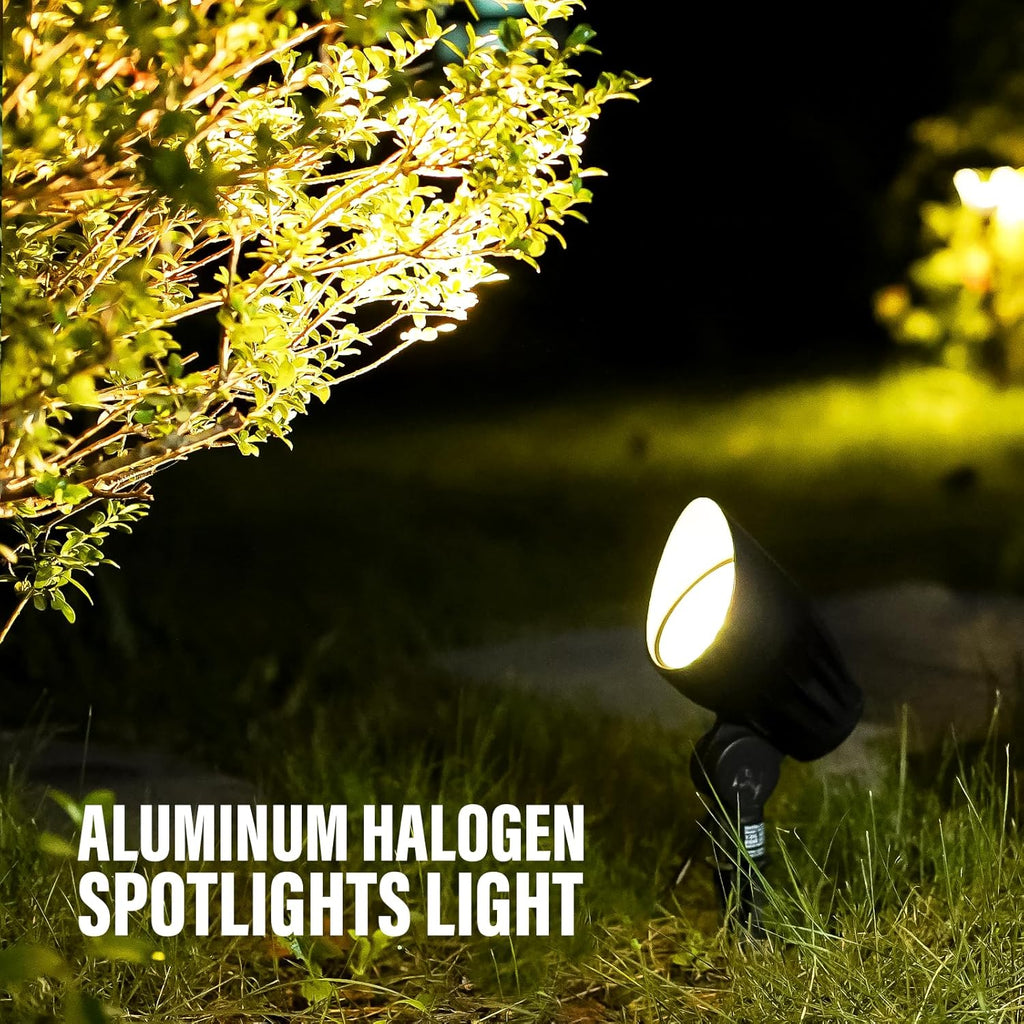 VENUS MANUFACTURING 4 Pack Low Voltage Landscape Flood Light 50W Halogen Outdoor Landscape Lighting Kits 380 Lumen Black Waterproof Spotlights 12V 3000K Warm White Metal Tree Lights for Garden & Yard - Venus Manufacture