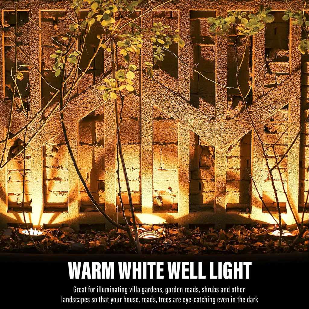 VENUS MANUFACUTING 4PK Low Voltage Well Lights In-ground Lighting 4W 200 Lumen Outdoor LED Landscape Lighting Kits Weatherproof 3100K Warm White 12V Yard, Tree, Garden, Yard, Fence Deck Up-Lights
