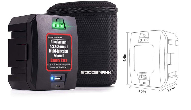 GOODSMANN Portable Battery for Rechargeable 12V Spotlights Flashlights with USB Cable and Storage Bag 9903-A201-01